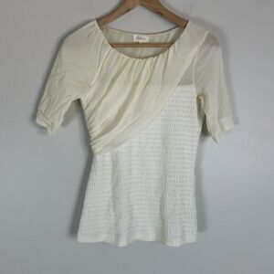 Anthropologie Deletta Top Smocked Ivory M Chiffon Layered Wrap Boho Eclectic
